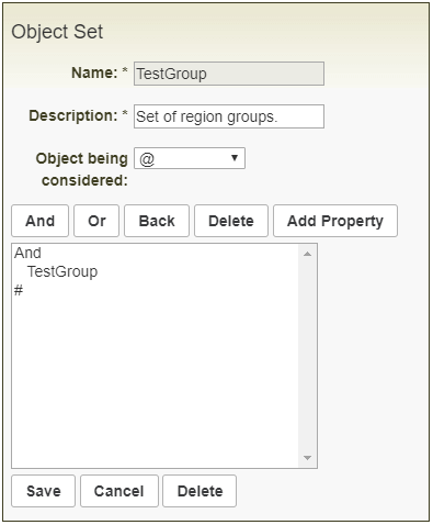 Object Set panel
